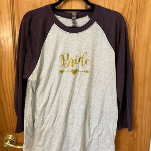 Custom Bride Future Mrs 3/4 Sleeve Gray & Purple Baseball Tee Women’s Size Large